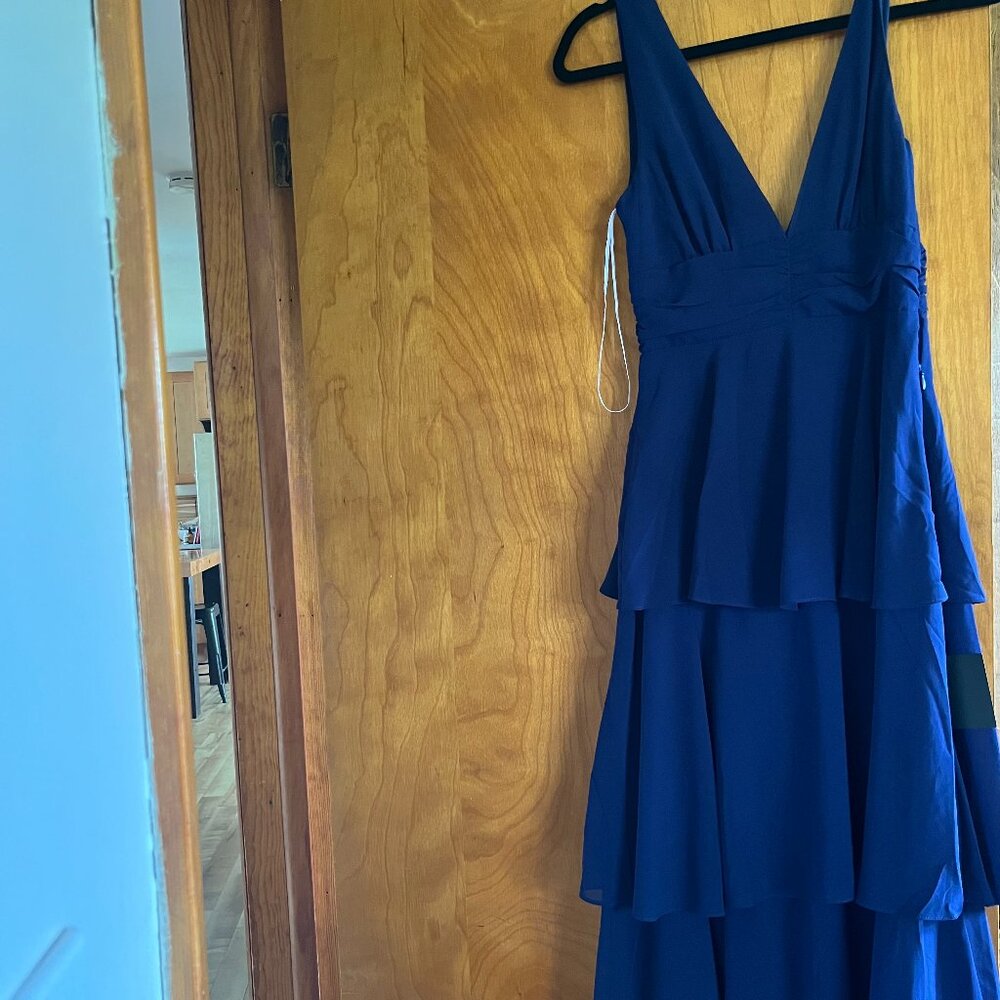 LuLu's cocktail/wedding guest dress xs blue front/back vneck gown New with tags